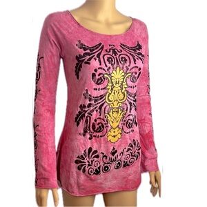 Free Society Festival Butter Soft Long Slv Fairycore Burnout Velvet Pullover Tee